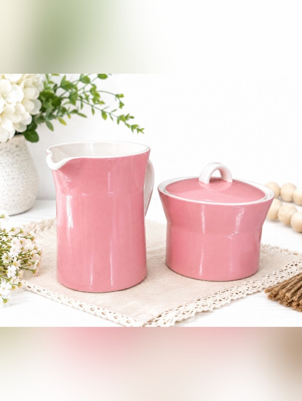 🩷 Mikasa Pink Creamer & Sugar Jar (2) Vintage Collection